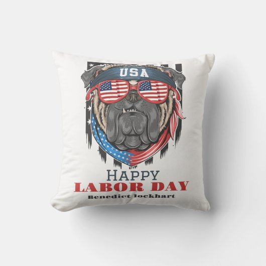 シンプル米国エレガント国旗Tシャツの労働日 クッション (正面)