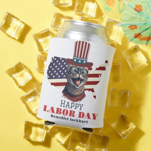 シンプル米国エレガント国旗Tシャツの労働日 缶クーラー (インサイチュ 夏)