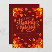 シンプル紅葉モダンハッピー感謝祭 シーズンポストカード (正面/裏面)