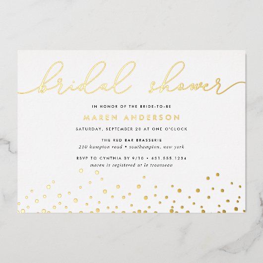 シンプル紙吹雪ブライダルシャワー箔招待状 箔招待状 (正面)