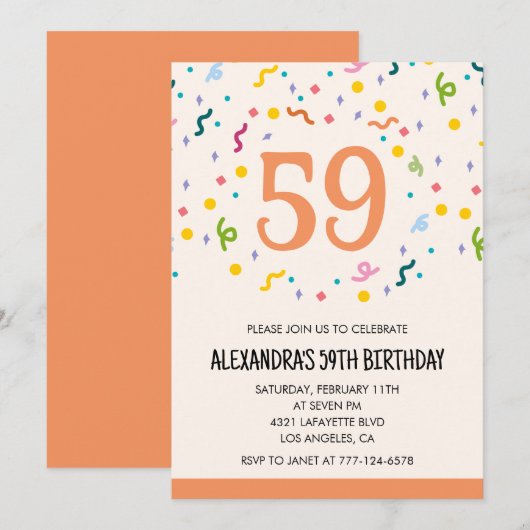 シンプル紙吹雪59歳の招待状モダン 招待状 (正面/裏面)