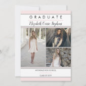 シンプル級三つフォト赤面ピンク卒業 案内状 (正面)