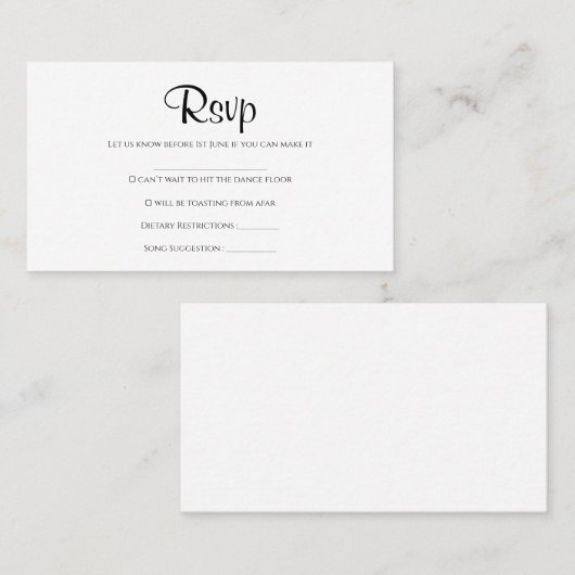 シンプル素朴ウェディング出欠カード 名刺 (正面/裏面)