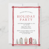 シンプル素朴ウォーター色ホリデーパーティレッド 招待状 (正面)