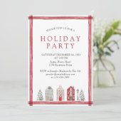 シンプル素朴ウォーター色ホリデーパーティレッド 招待状 (スタンド正面)