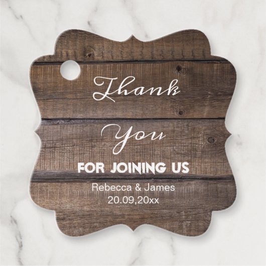 シンプル素朴ウッドズ結婚サンキューメッセージカード フェイバータグ (正面)