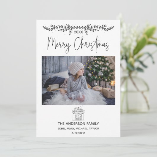 シンプル素朴ウッドランド写真メリークリスマス シーズンカード (スタンド正面)