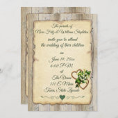 シンプル素朴ウッド&オールド紙、リリー&ハート 案内状 (正面/裏面)