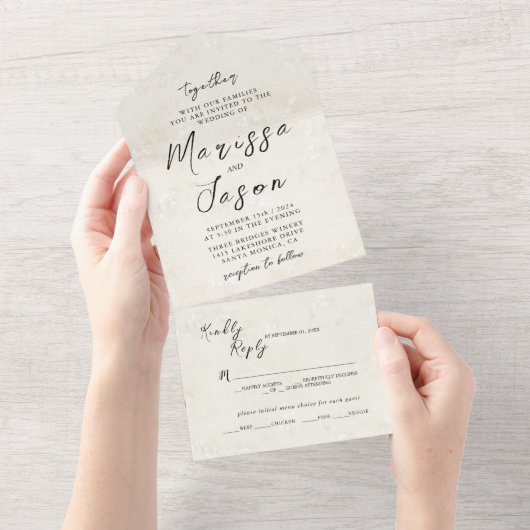 シンプル素朴エレガントベエ結婚ジ オールインワン招待状 (貼ってはがせる)