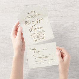 シンプル素朴エレガント金ゴールド結婚ズ オールインワン招待状