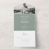 シンプル素朴エレガントSage Green写真結婚 s オールインワン招待状 (内側)