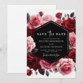 シンプル素朴クリムレッド結婚ズ セーブザデート (正面/裏面)