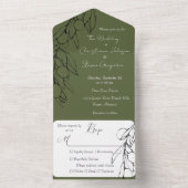 シンプル素朴グリーン&ブラックオリーブブランチ オールインワン招待状 (内側)