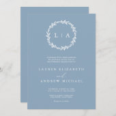 シンプル素朴ダスティブルーモダング結婚レイ 招待状 (正面/裏面)