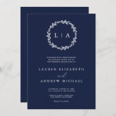 シンプル素朴ネイビーモダンル結婚ズ 招待状 (正面/裏面)