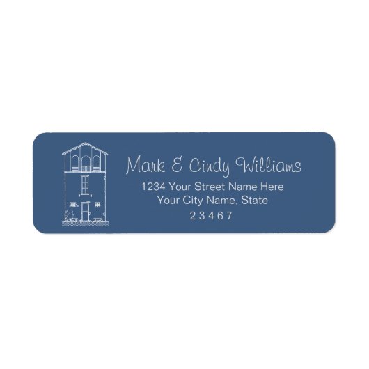 シンプル素朴ハウスブルーライトブルー差出人住所 ラベル (正面)