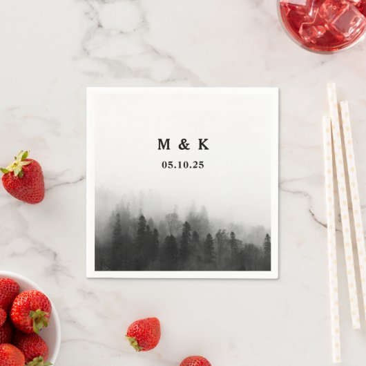 シンプル素朴パーソナライズされた木結婚モノグラム スタンダードカクテルナプキン (インサイチュ)