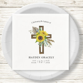 シンプル素朴ヒマワリ木十字洗礼 スタンダードカクテルナプキン