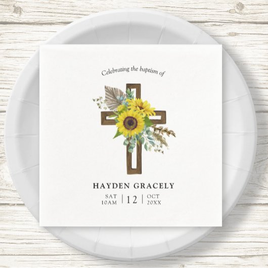 シンプル素朴ヒマワリ木十字洗礼 スタンダードカクテルナプキン