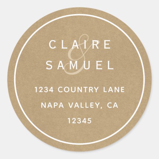 シンプル素朴フェイククラフト結婚差出人住所 ラウンドシール (正面)