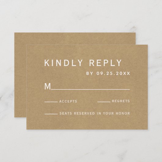 シンプル素朴フェイクク結婚ラフト 出欠カード (正面/裏面)