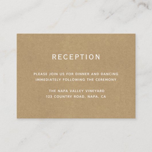 シンプル素朴フェイクKraftウェディングレセプション エンクロージャーカード (正面)