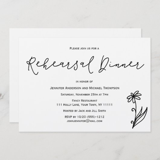 シンプル素朴フローラリハーサルディナー 招待状 (正面/裏面)