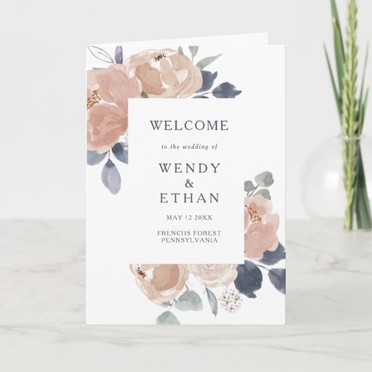 シンプル素朴フローラ折り畳み結婚式 プログラム (正面)