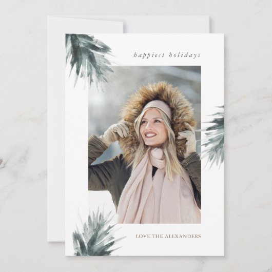 シンプル素朴ブランチ2枚フォトクリスマスホリデー シーズンカード (正面)