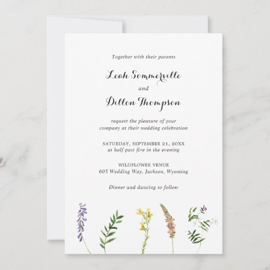 シンプル素朴ボホワイルドフラワー結婚を 招待状 (正面)
