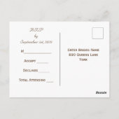 シンプル素朴モダンブラック&ブラウンウェディングRSVP ポストカード (裏面)