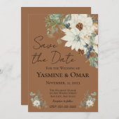 シンプル素朴モダン白フローラ結婚ズ 招待状 (正面/裏面)