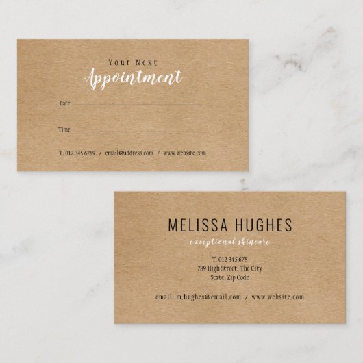 シンプル素朴モダンKraftアポイントメントカード 名刺 (正面/裏面)