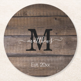 シンプル素朴モノグラムスクリプトファミリ名カスタム式 ラウンドペーパーコースター