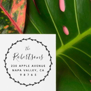 シンプル素朴リースとファミリ名差出人住所 ラバースタンプ