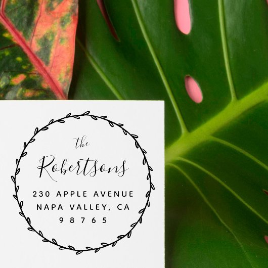 シンプル素朴リースとファミリ名差出人住所 ラバースタンプ