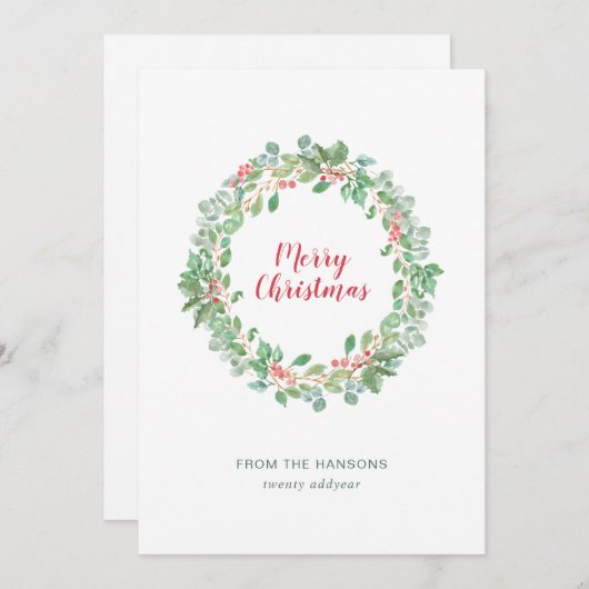 シンプル素朴リースメリークリスマス シーズンカード (正面/裏面)