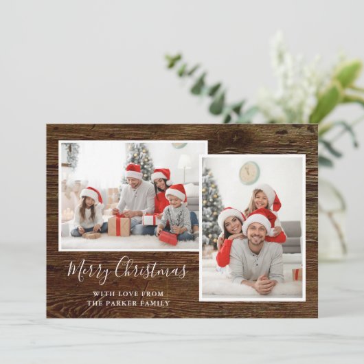 シンプル素朴三つ写真メリークリスマス シーズンカード (スタンド正面)
