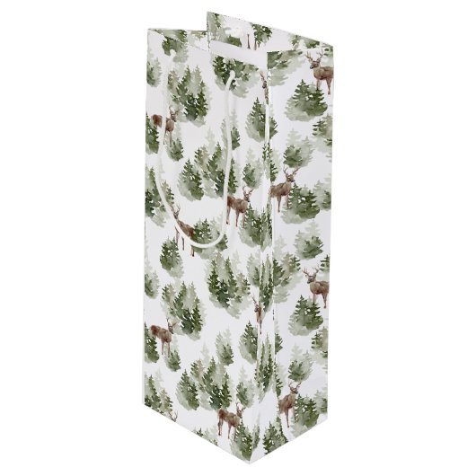シンプル素朴冬の森の水の色クリスマス ワインギフトバッグ (正面アングル)