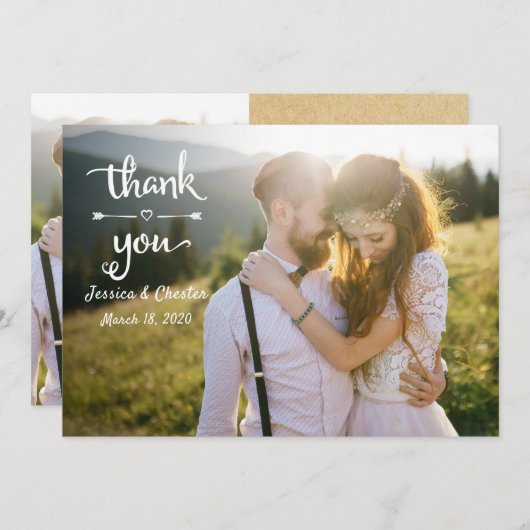 シンプル素朴手書き結婚の写真 サンキューカード (正面/裏面)