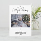 シンプル素朴星エンジェル写真メリークリスマス シーズンカード (スタンド正面)