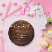 シンプル素朴木と糸の結婚灯 ペーパープレート (パーティー)