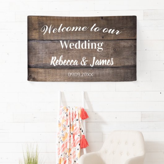 シンプル素朴木材結婚歓迎の背景 横断幕 (インサイチュ)