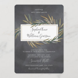 シンプル素朴結婚Chalkboard & Water Color Herb 招待状