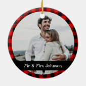 シンプル素朴赤黒水牛の格子写真 セラミックオーナメント (裏面)