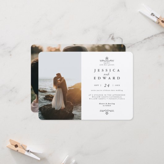 シンプル素朴Kraft 2結婚の写真 招待状 (正面/裏面インサイチュ)