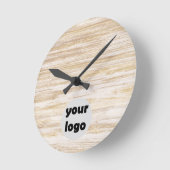 シンプル素朴Natural Beige Wood with Logo ラウンド壁時計 (傾斜)