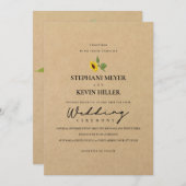 シンプル素朴Sunflowers Kraft紙写真結婚s 招待状 (正面/裏面)