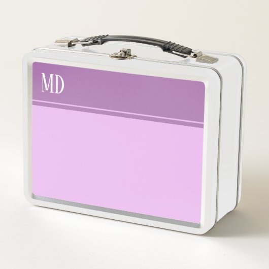 シンプル紫かわいらしモノグラストライプのム メタルランチボックス (正面)