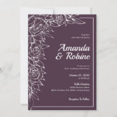シンプル紫と白のフローラ結婚式招待状 招待状 (正面)